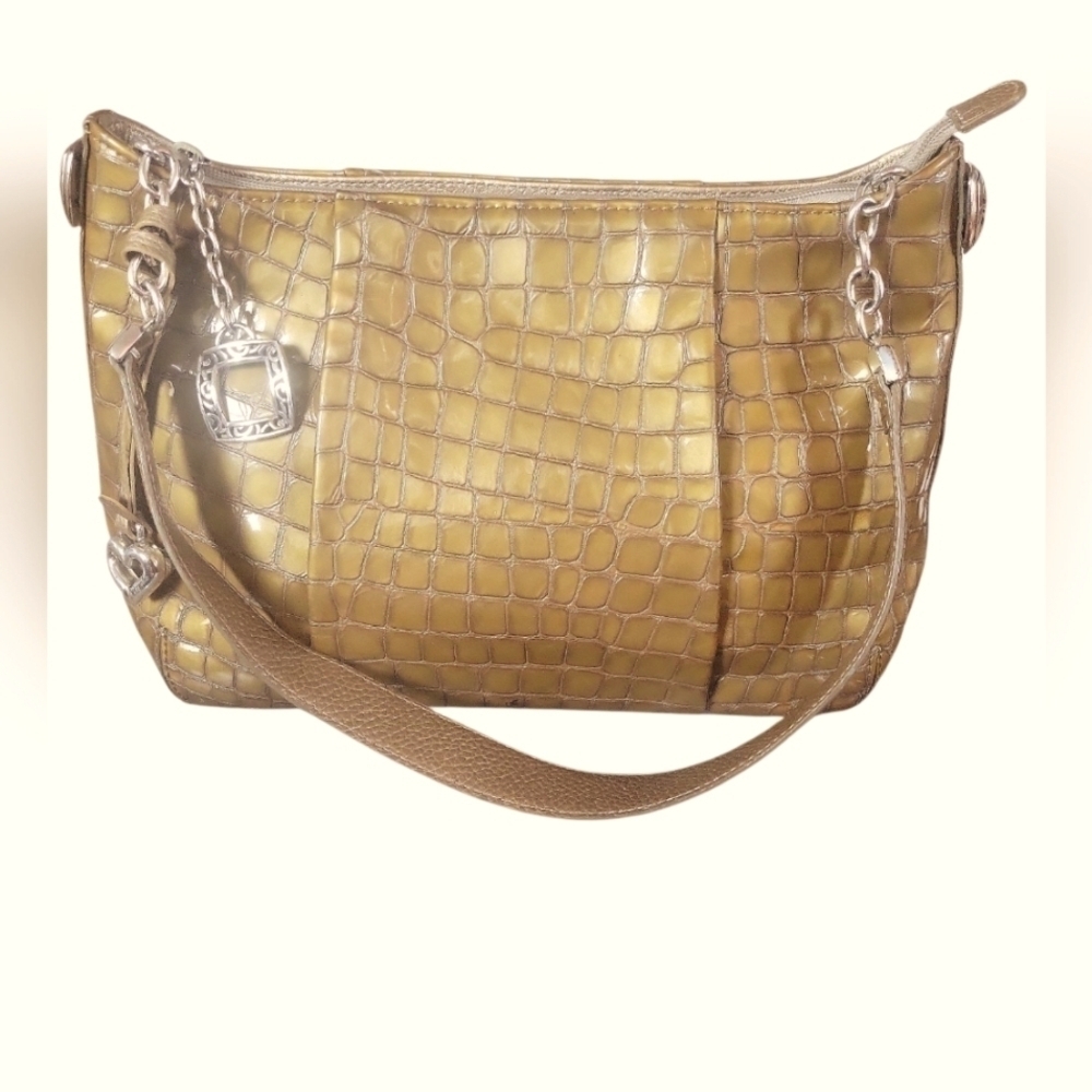 Brighton Vintage Women's Croc-Embossed Olive Green Patent Leather Sholder Bag
